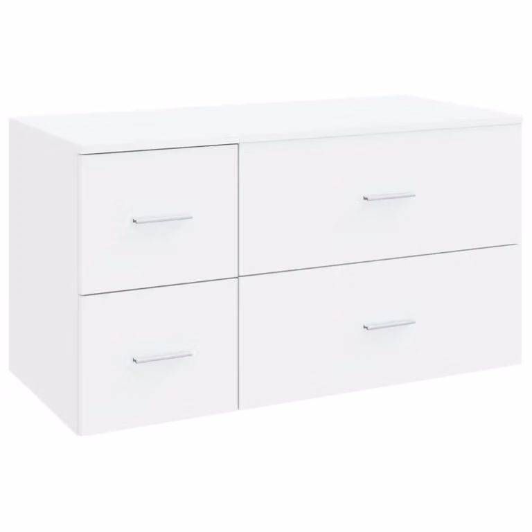 Set di mobili per bagno moderno vidaXL in MDF bianco lucido composto da mobile lavabo, pensile e mobile laterale