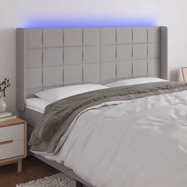 Testiera per letto con illuminazione LED e porta USB vidaXL in tessuto grigio, L: 183 cm, P: 16 cm, H: 118-128 cm