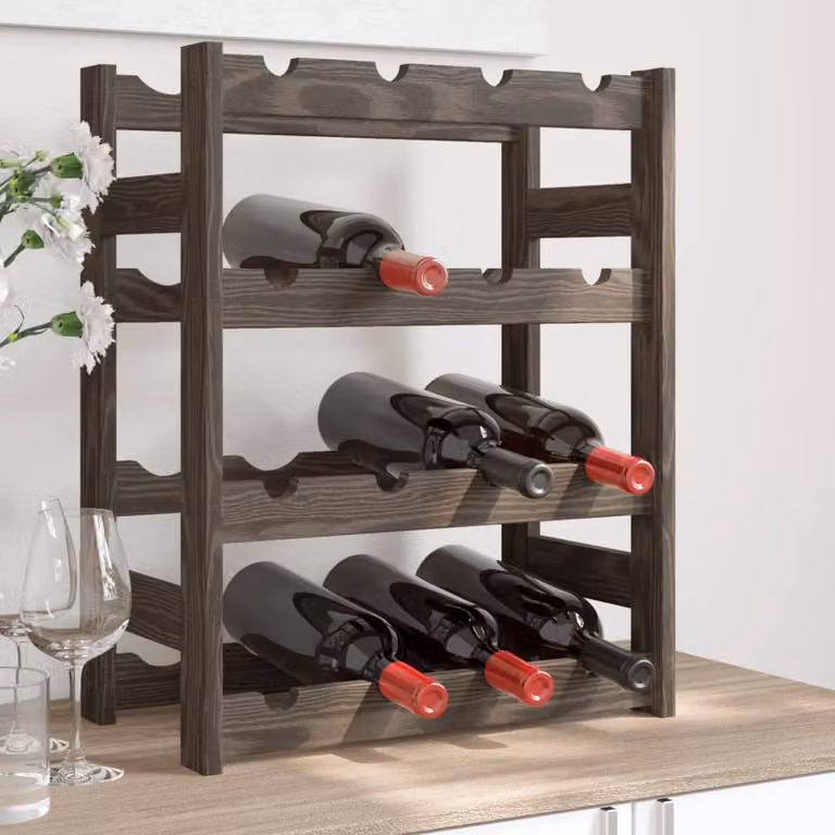 vidaXL Portabottiglie per 16 Bottiglie in Legno Massello di Pino Grigio L/P/H: 54 x 43 x 25 cm