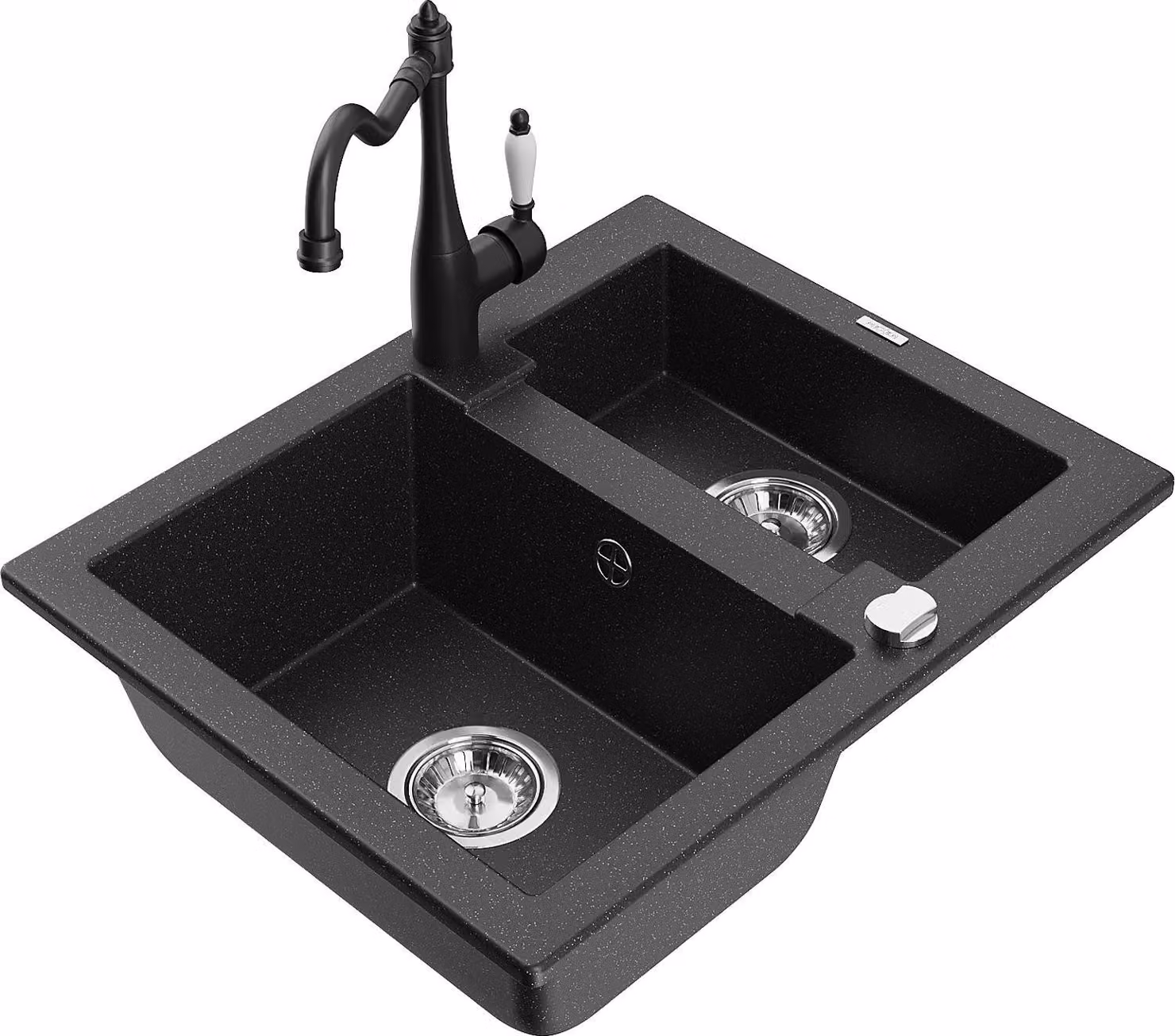 Mexen Carlos lavello in granito 1,5 vasche con rubinetto da cucina Carla, nero/argento metallizzato - 6518-73-670700-70