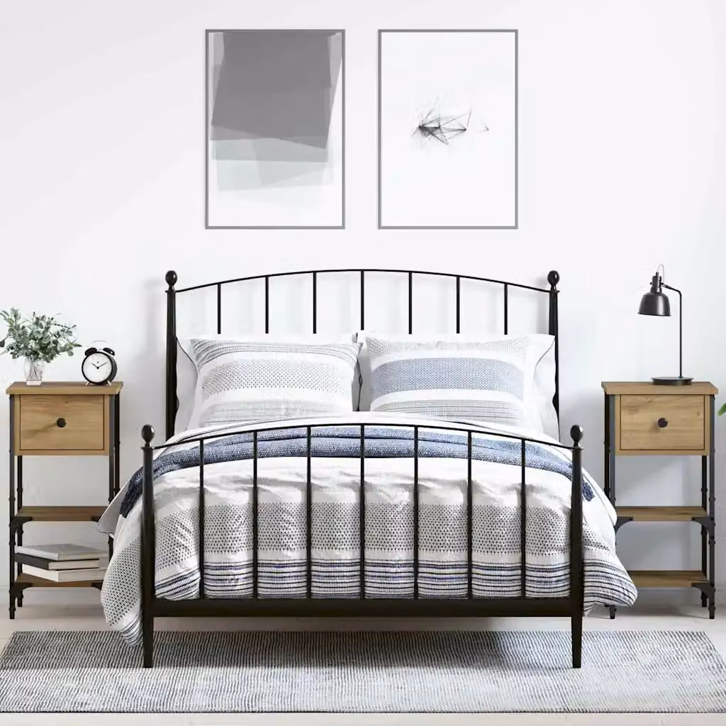 Set di 2 Armadi da Notte vidaXL Moderni in MDF e Metallo, Marrone e Nero, L/P/H: 33,5 x 36 x 70 cm