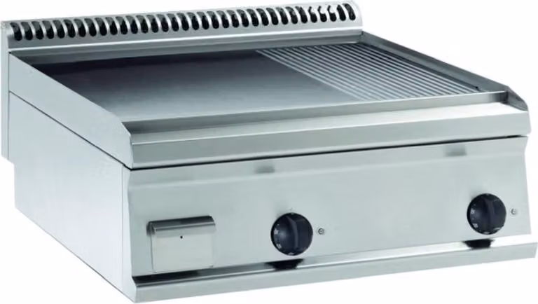 Piastra per griglia elettrica KBS 2/3 liscia + 1/3 scanalata, cromata dura, 2 zone di riscaldamento