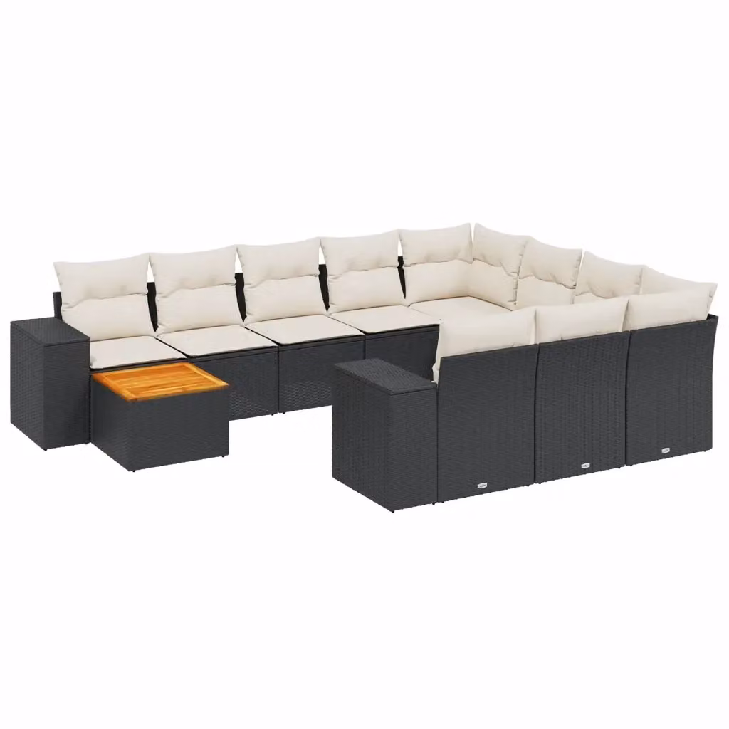 Set di Divani da Giardino a Forma di U vidaXL in Polyrattan Nero con Cuscini e Tavolino da Esterno – 2