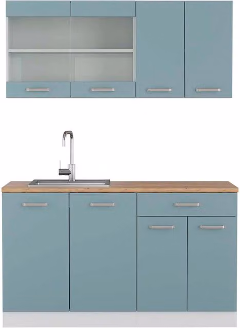 Cucina monoblocco R-Line Grigio-blu/Bianco 140 cm, PL Rovere Vicco