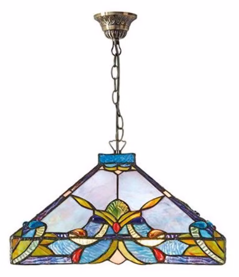 Lampada a sospensione Casa Padrino Tiffany, vetro colorato, diametro 36 cm, altezza 82 cm. Lampada a sospensione artigianale realizzata in vetro e metallo