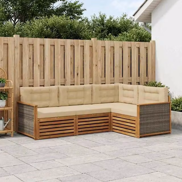 Set di divani da esterno 4 pz Naturale e Beige 3383291