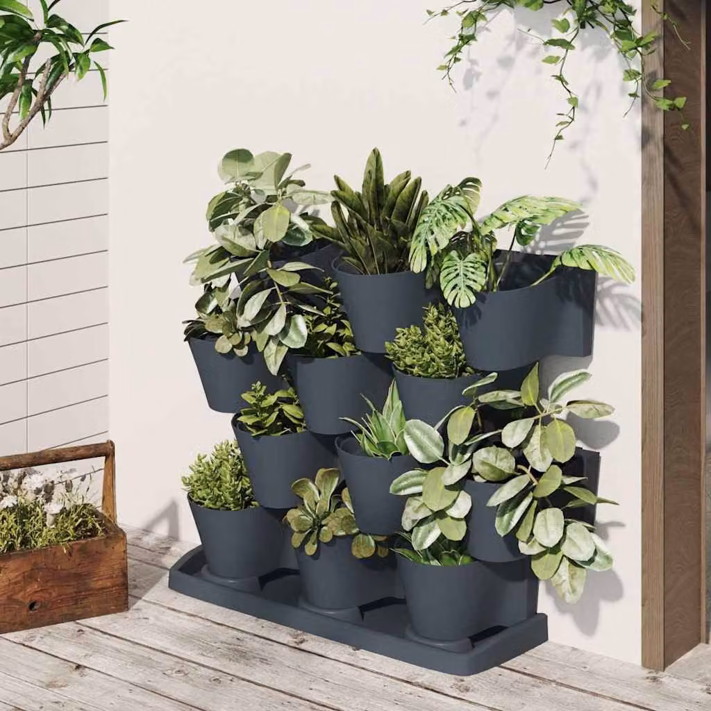 vidaXL Set di 12 fioriere verticali per giardino ornamentale o orto di erbe aromatiche in plastica, colore antracite