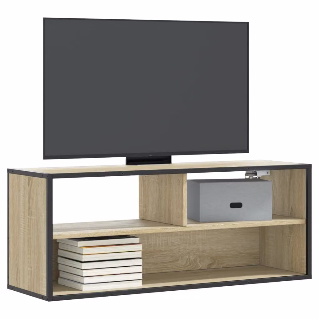 Mobile TV vidaXL in stile industriale, Rovere Sonoma e Metallo, con ruote, L 100 cm x P 31 cm x H 39,5 cm