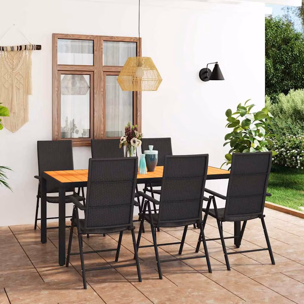 Set da pranzo da giardino vidaXL in polyrattan da 7 pezzi Nero e Marrone – 1