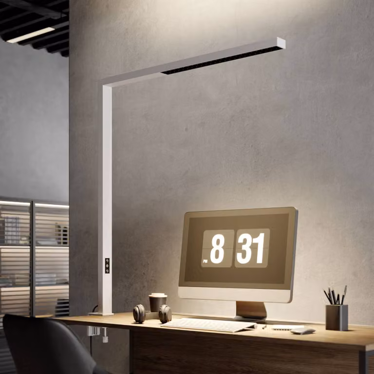 Arcchio Lampada LED a morsetto per ufficio Jolinda, bianco, metallo, dimmerabile Jolinda Arcchio,, Bianco / Opale, Studio / Ufficio, Alluminio, Moderno