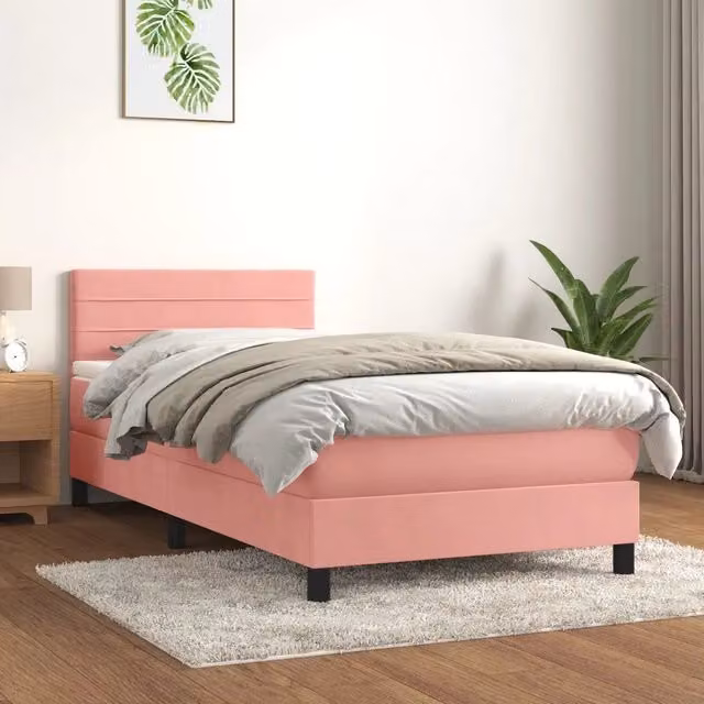 Letto ibrido con struttura in legno e velluto rosa e bianco vidaXL L/P: 90 x 190 cm