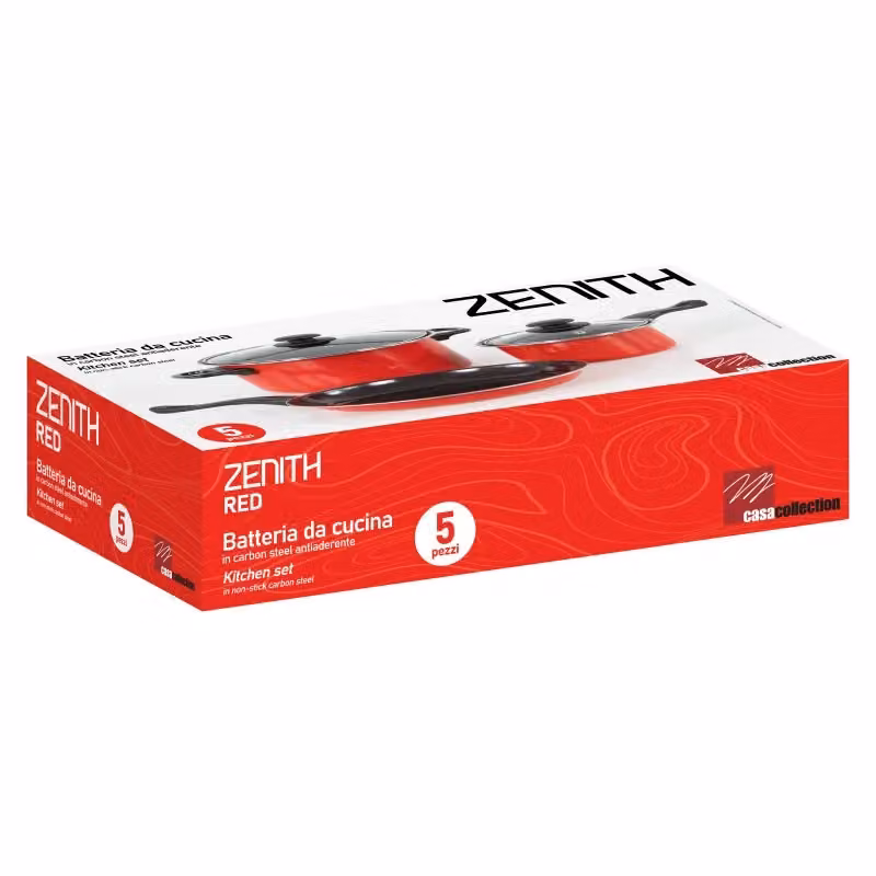 Set di 5 Pentole Zenith Red Casa Collection in Acciaio al Carbonio con Rivestimento Antiaderente, Colore Rosso – 2