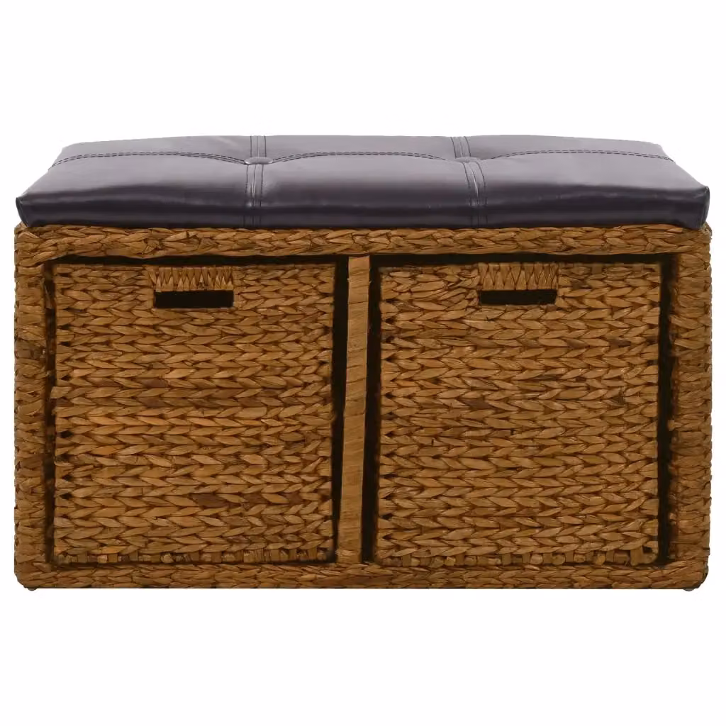 Scarpiera con panca in rattan e seduta in similpelle vidaXL, colore marrone e nero, L: 71 cm, P: 40 cm, H: 42 cm – 2