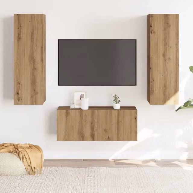 Mobili TV a Parete 3 pz-Set di 3 Credenza per TV sospesa Rovere Artigianale in Legno Multistrato 905656