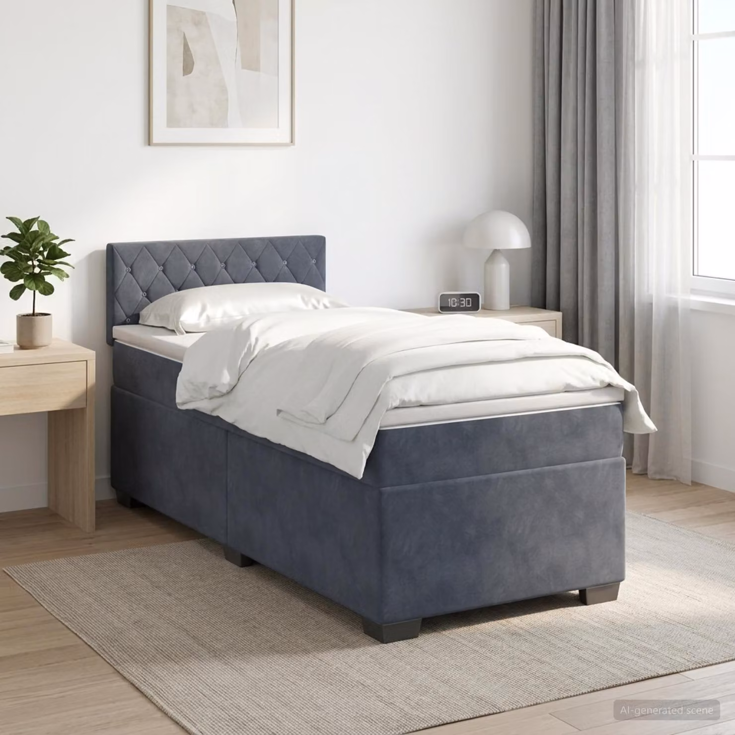 Letto box spring con materasso ibrido vidaXL in velluto Grigio Scuro, L/P/H: 90 x 190 x 91,5 cm