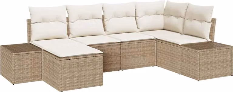Set Divano da Giardino 6 pcs Beige e Crema polyrattan