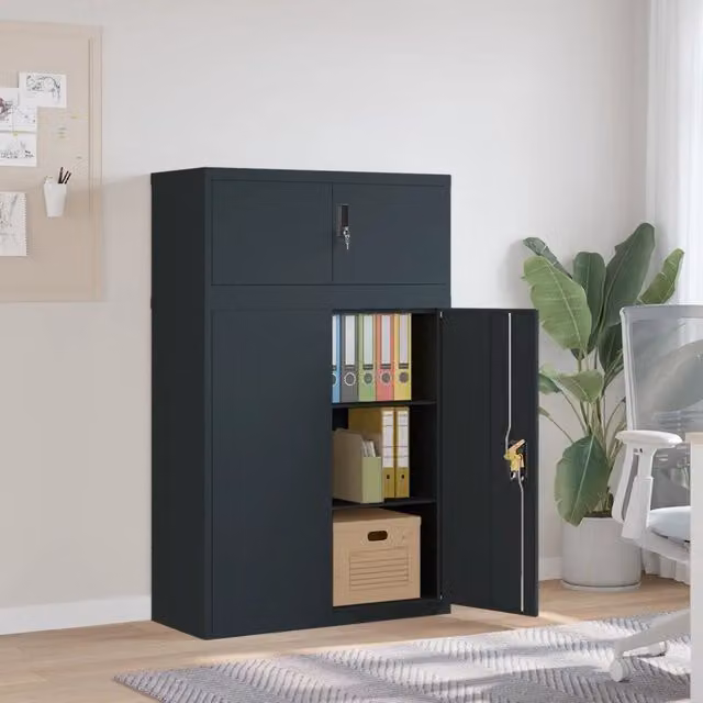 Armadio Classificatore vidaXL in Acciaio Laccato Antracite con Ripiani Regolabili e Serratura L 90 cm x P 40 cm x H 145 cm
