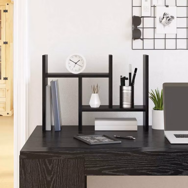 Organizzatore da scrivania multi scomparto vidaXL in legno nero, L: 34,5 cm, P: 15,5 cm, H: 35,5 cm