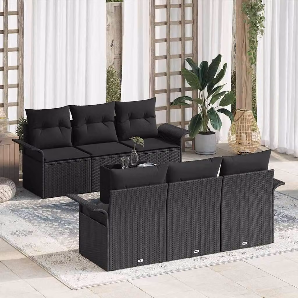 Maison Exclusive - Set Divano da Giardino con cuscino 7 pcs Nero polyrattan