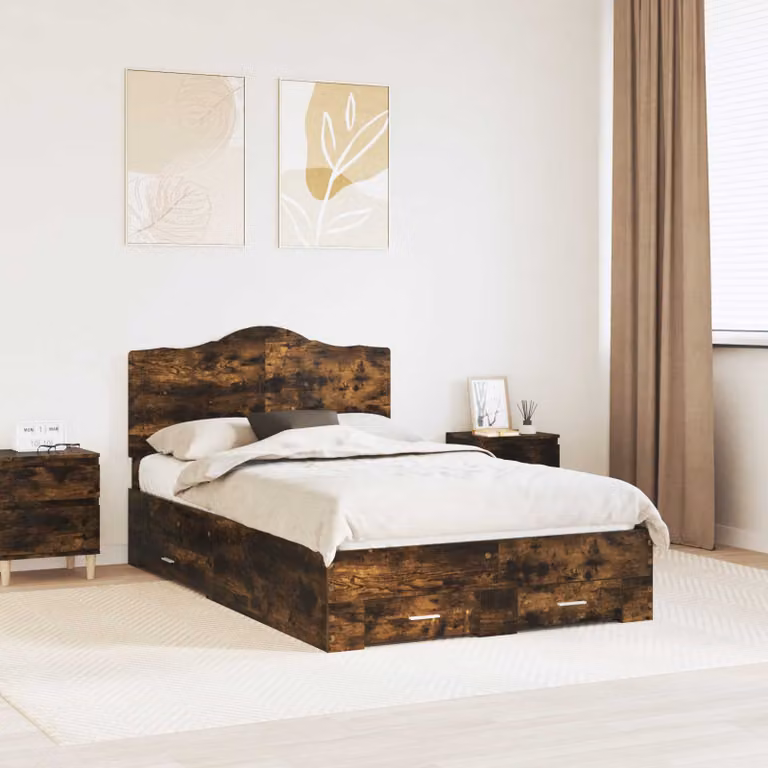 Struttura letto con cassetti vidaXL in legno Rovere marrone L: 120 cm, P: 200 cm, H: 193 cm