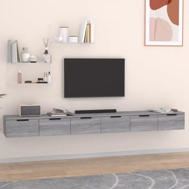 Set di 2 Mobili a Muro vidaXL in Legno Multistrato Grigio, L 102 cm x P 30 cm x H 20 cm – 1