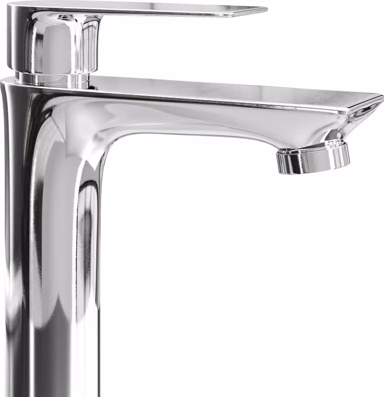 Miscelatore per lavabo Planetmöbel con cartuccia in Vetroceramica, miscelatore monocomando, altezza 17 cm, cromo