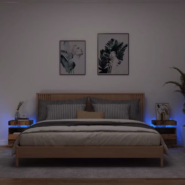 Set di 2 comodini moderni vidaXL in legno color marrone con luci LED integrate L/P/H: 40 x 39 x 48,5 cm