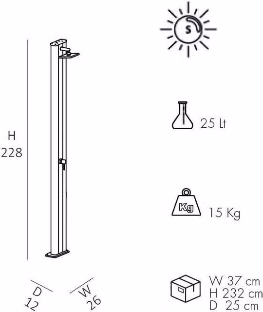 Doccia Solare in Alluminio Spring S di Arkema Design con Miscelatore, Colore Inox, Capacità 30 Litri