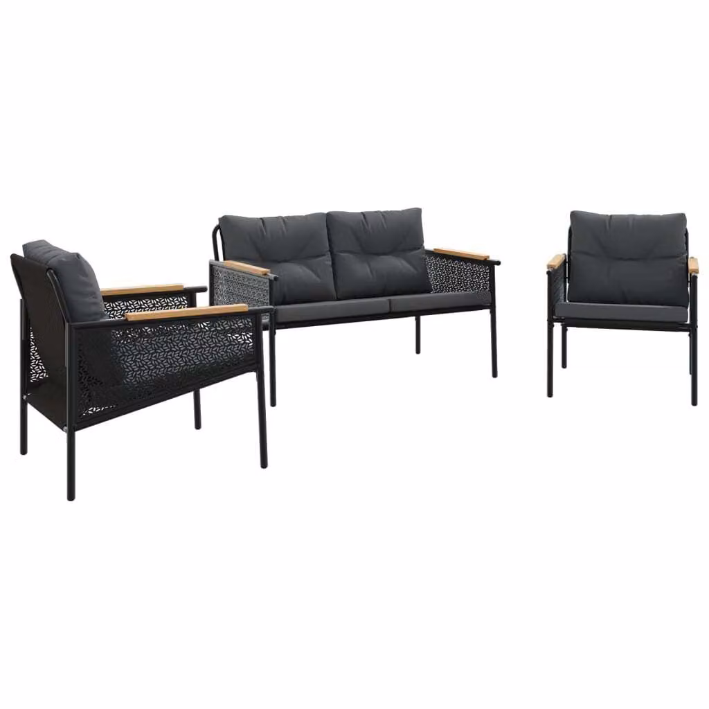 Set Mobili da Balcone 3 pz con Cuscini Nero in Acciaio