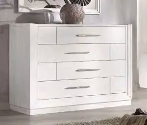 Comò moderno Asia KIVIO in legno di frassino color bianco anticato
