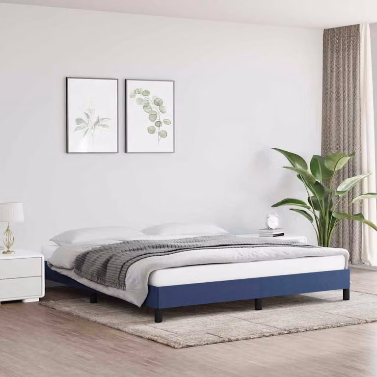 Giroletto vidaXL senza materasso in tessuto blu con doghe in legno L/P/H: 203 x 160 x 140 cm