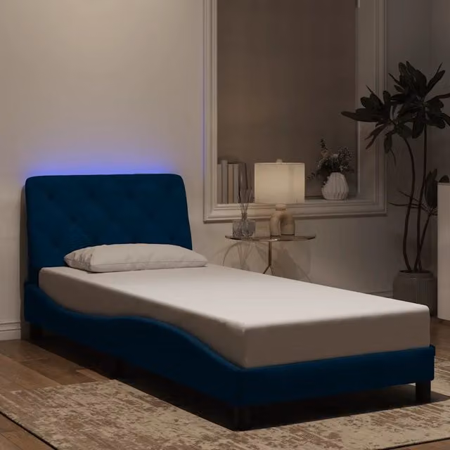 Giroletto con LED senza Materasso-Struttura Letto con LED Blu 90x190 cm in Velluto
