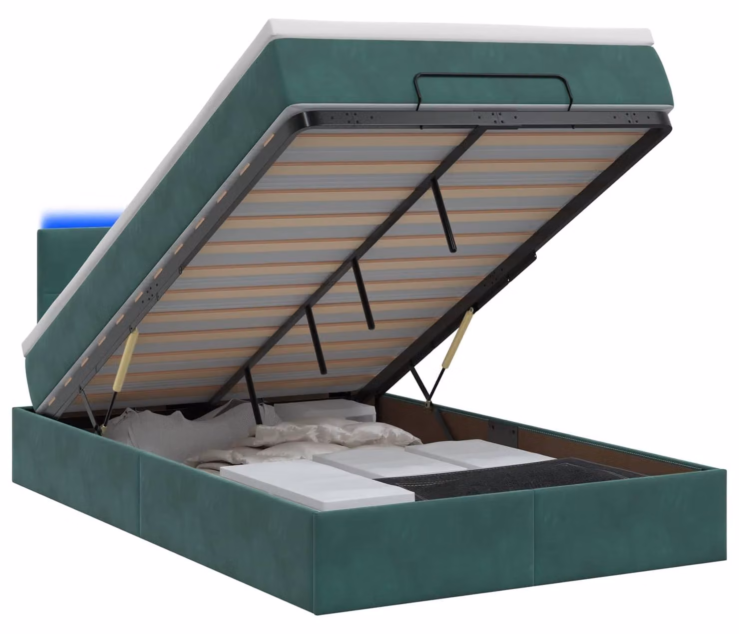 Panca-letto con materasso e illuminazione LED, verde scuro, 120 x 200 cm, rivestita in velluto