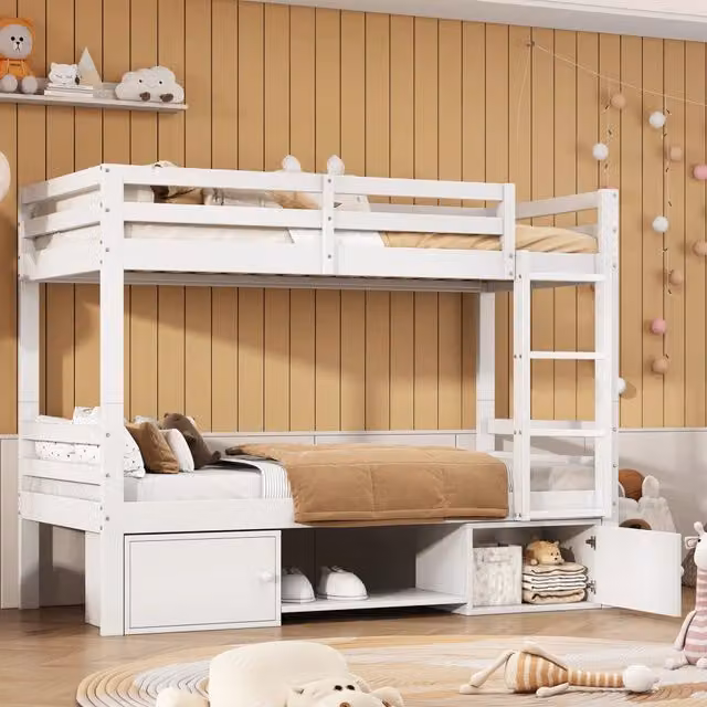 letto a castello in legno massiccio e mdf bianco 104 x 205 cm