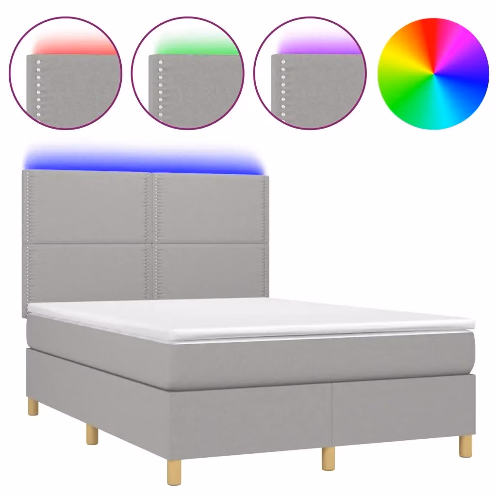 Letto Ibrido con Materasso e Illuminazione LED vidaXL in Tessuto Grigio e Bianco L/P/H: 140 x 200 x 128 cm – 2