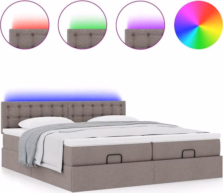 Struttura Letto Pouf con Materassi Tortora 200x200 cm Tessuto