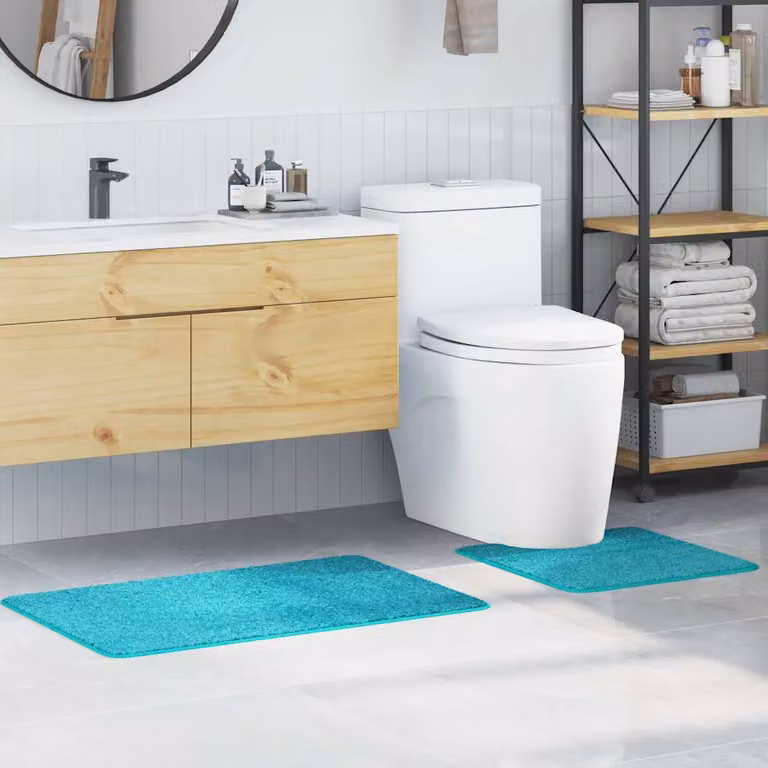 Set di 2 tappetini antiscivolo per il bagno vidaXL, colore turchese, lavabili in lavatrice