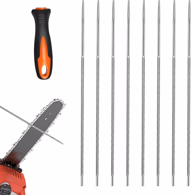 Set di lime per motoseghe, composto da 8 pezzi, lime rotonde da 4 mm, lunghezza 200 mm, per catene di motoseghe da 3/8 di pollice