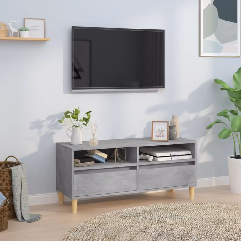 Mobile per TV vidaXL in stile rustico grigio cemento con legno multistrato e MDF, L 100 cm x P 34,5 cm x H 44,5 cm