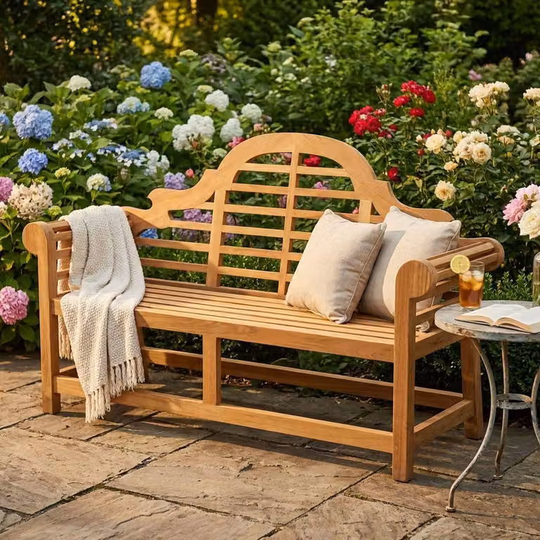 Milani Home - panca da giardino in teak massello, seduta ampia per giardino terrazza e veranda