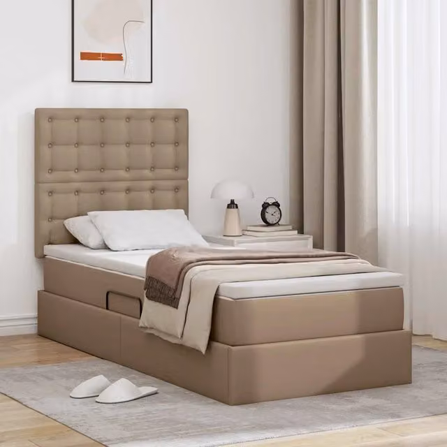Letto con contenitore e illuminazione LED vidaXL, colore beige, L/P/H: 90 x 200 x 128 cm