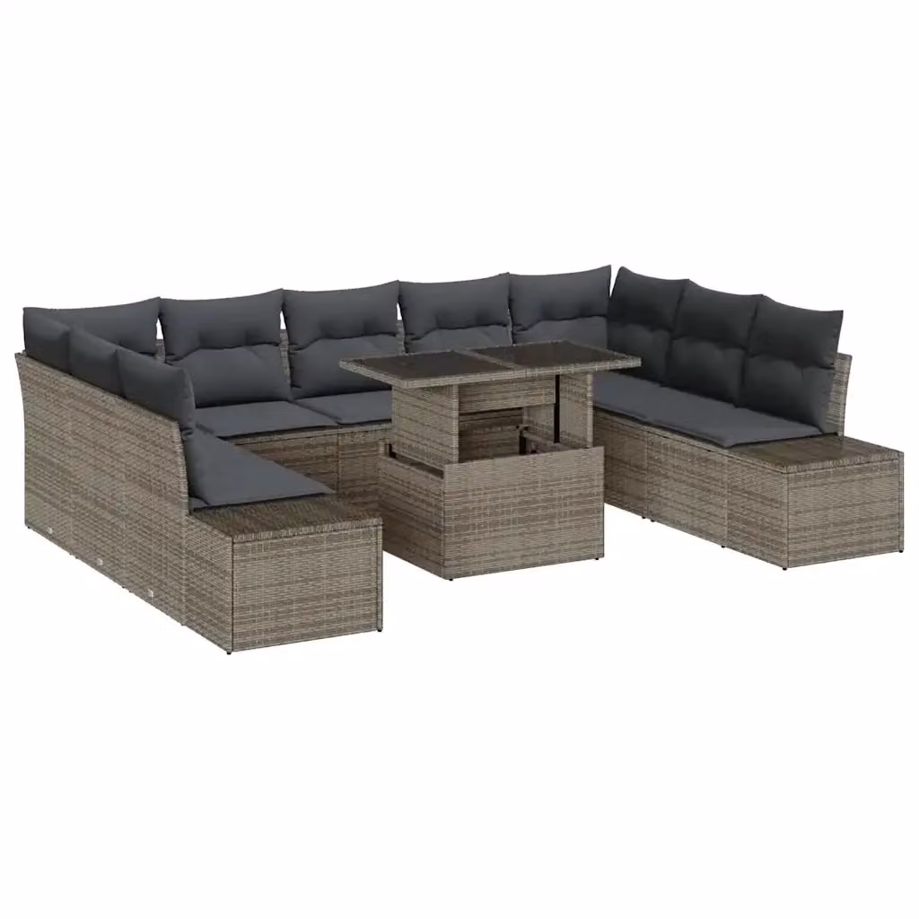 Set Divano da Giardino vidaXL 10 Pezzi in Polyrattan Grigio con Tavolino e Cuscini – 2
