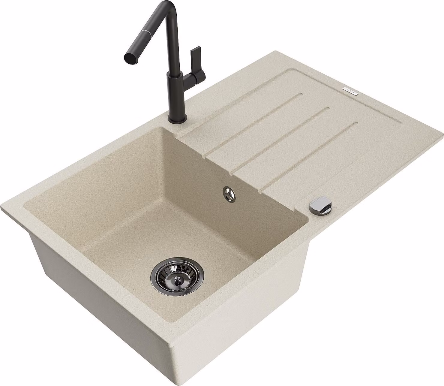 Mexen Bruno lavello in granito a 1 vasca con scolapiatti e rubinetto da cucina Flora, beige - 6513-69-670401-70-B