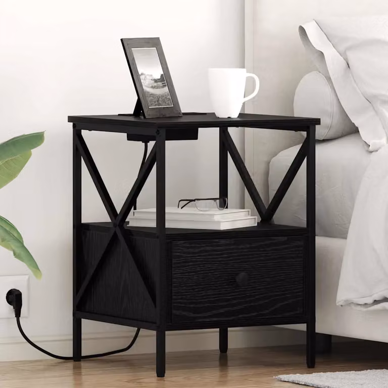 Armadio da Notte vidaXL in Stile Rustico, Colore Rovere e Nero, L 41,5 cm x P 40,5 cm x H 55 cm