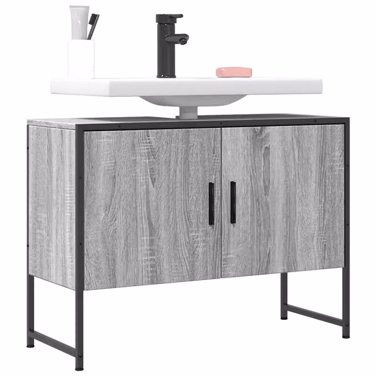 Mobile Lavabo da Bagno Moderno vidaXL Grigio con Ante a Battente in Legno e Metallo L/P/H: 60 x 30 x 60 cm