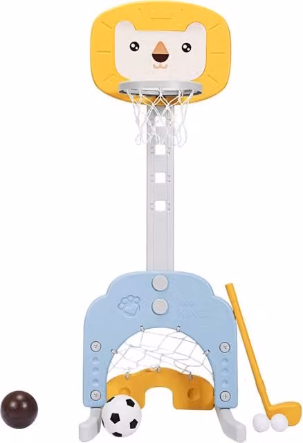 Canestro da basket 3 in 1 con 5 altezze regolabili e gioco del golf per bambini, Giallo