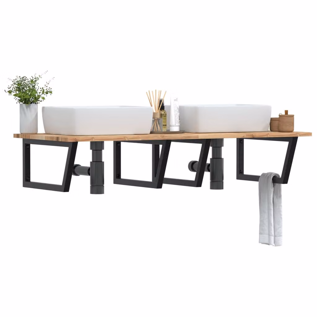 vidaXL Ripiano a Parete per Lavabo in Accacia e Metallo, Nero e Marrone, L: 60 cm