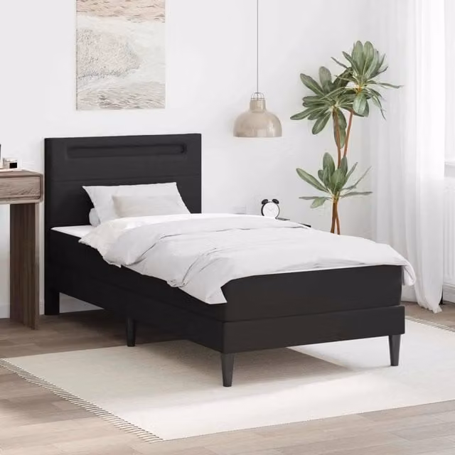 Struttura letto moderna vidaXL in similpelle nero con strisce LED e porte USB, L/P: 90 x 190 cm