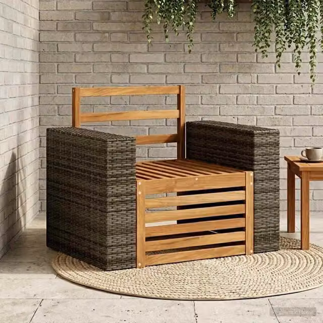 Divano centrale da esterno vidaXL in legno di acacia e rattan color marrone naturale