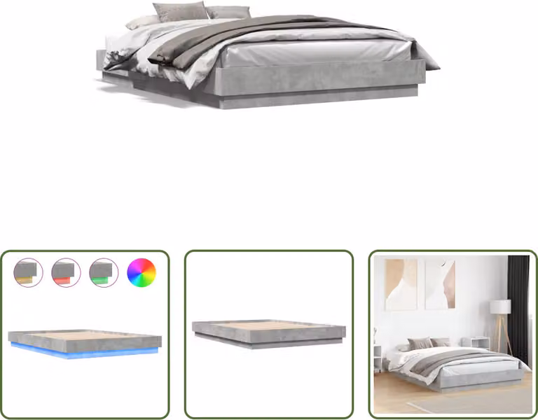 The Living Store Struttura letto con LED in cemento grigio 160x200 cm